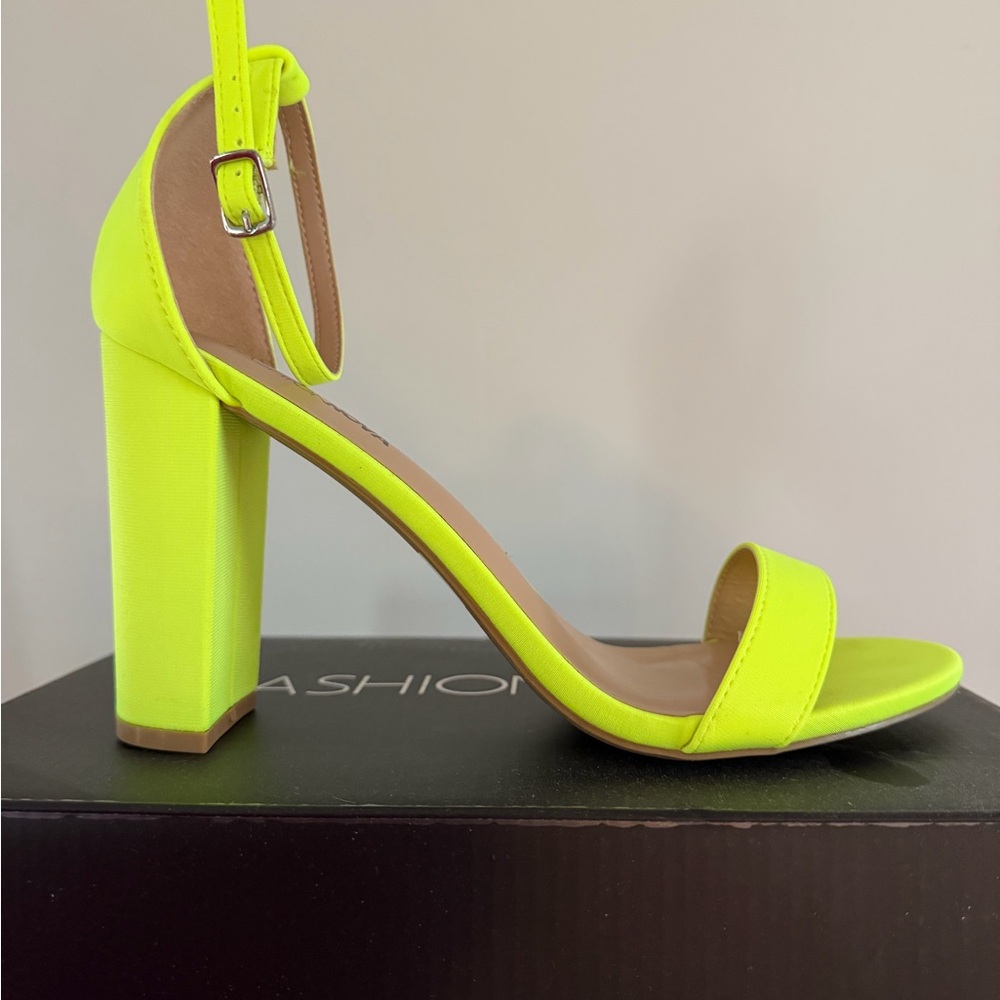 Neon Yellow Block Heel Ankle Strap Sandal